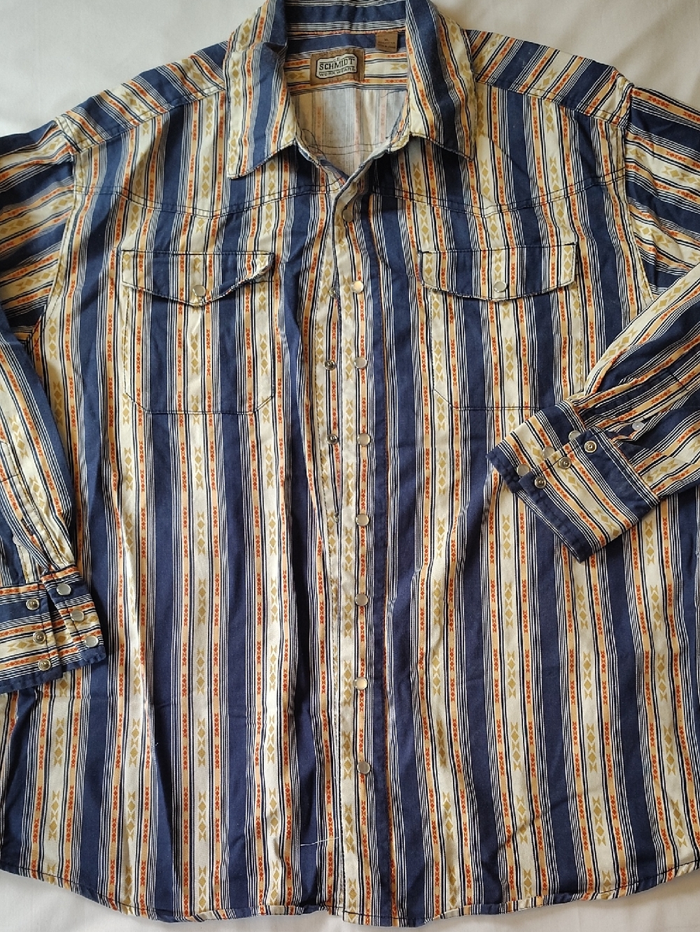 Schmidt Workwear Western Navy & Cream Striped Long-Sleeve Button-Down Shirt XL